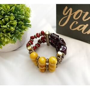 Multicolor Three Layer Beaded Bracelet Costume Fashion Jewelry